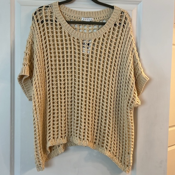 HYFVE Open Stitch Boxy Sweater Beige Crochet Knit Pullover Sweater Top Women's S - Picture 3 of 9